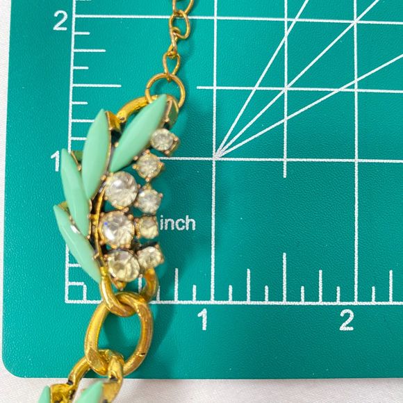 Chain Bracelet Mint Green Marquise Stone Clear Rhinestones In Gold Tone Links - Picture 10 of 10